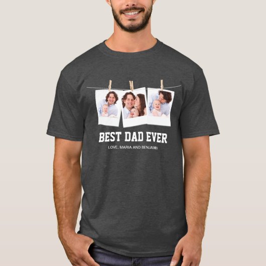 Vaderdag | Beste pap ooit 3 Foto-collage T-shirt (Voorkant)