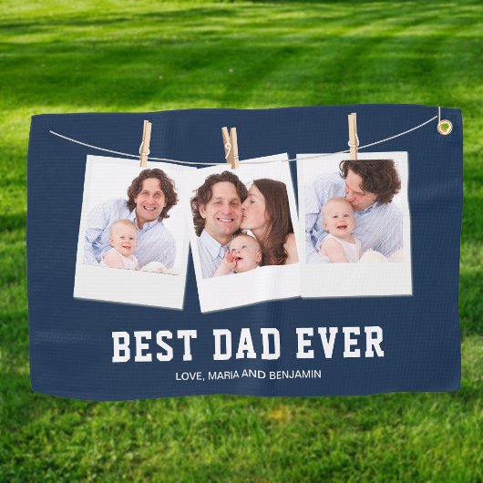 Vaderdag | Beste Papa Aller Tijden 3 Foto Collage Golfhanddoek