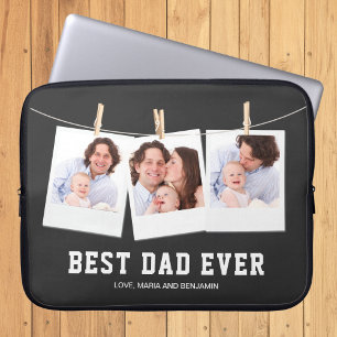 Vaderdag Beste Papa Aller Tijden 3 Foto Collage Laptop Sleeve