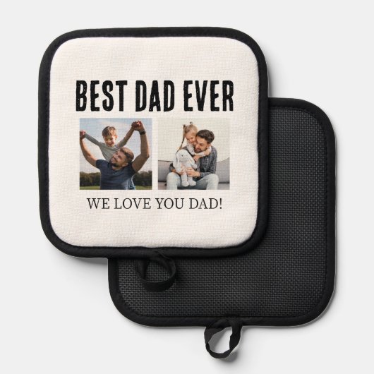 Vaderdag Beste papa ooit 2 fotocollage Pannenlap (Voorkant / Achterkant)