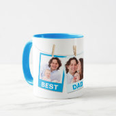 Vaderdag | Beste papa ooit 3 foto collage blauw Mok (Voorkant links)