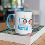 Vaderdag | Beste papa ooit 3 foto collage blauw Mok<br><div class="desc">Upload je favoriete foto's om je eigen unieke persoonlijke vaderdag te geven.</div>