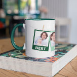 Vaderdag | Beste papa ooit 3 foto collage groen Mok<br><div class="desc">Upload je favoriete foto's om je eigen unieke persoonlijke vaderdag te geven.</div>
