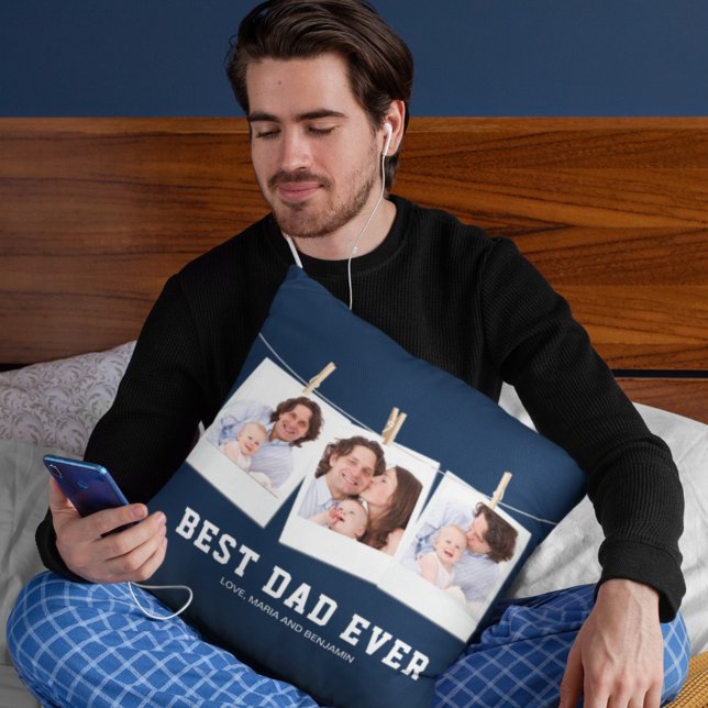Vaderdag | Beste Papa Ooit 3 Foto Collage Kussen (Creator heeft geüpload)