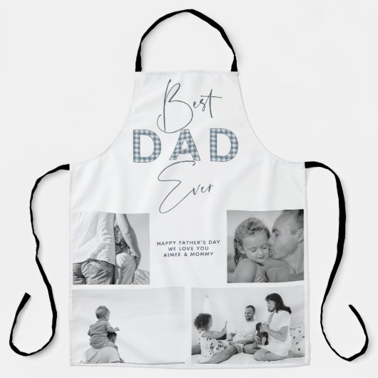 Vaderdag Beste vader ooit 4 Foto Dusty Blue Schort (Voorkant)