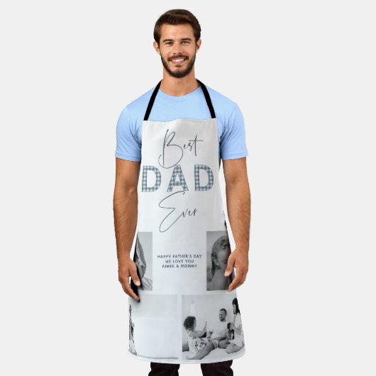 Vaderdag Beste vader ooit 4 Foto Dusty Blue Schort (Gedragen)
