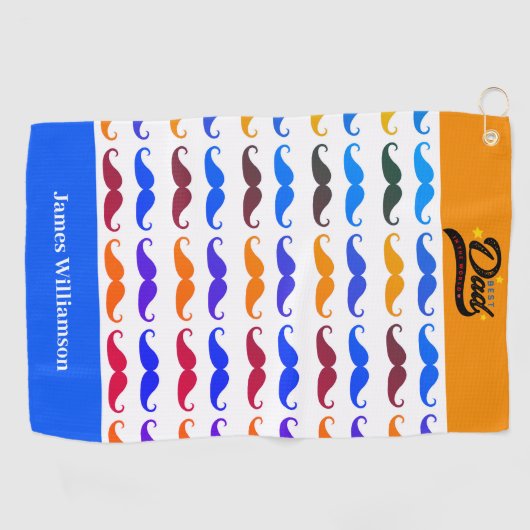 Vaderdag Birthday Funny Mustache Aangepaste naam Golfhanddoek (Horizontaal)