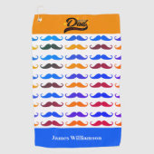 Vaderdag Birthday Funny Mustache Aangepaste naam Golfhanddoek (Voorkant)