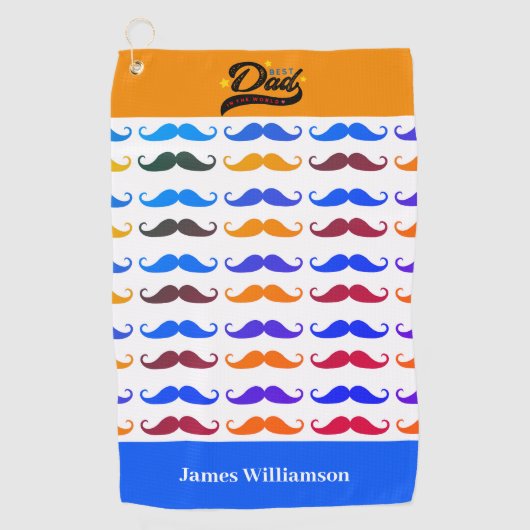 Vaderdag Birthday Funny Mustache Aangepaste naam Golfhanddoek (Voorkant)