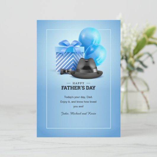 Vaderdag Blauw Feestdagenkaart (Staand voorkant)