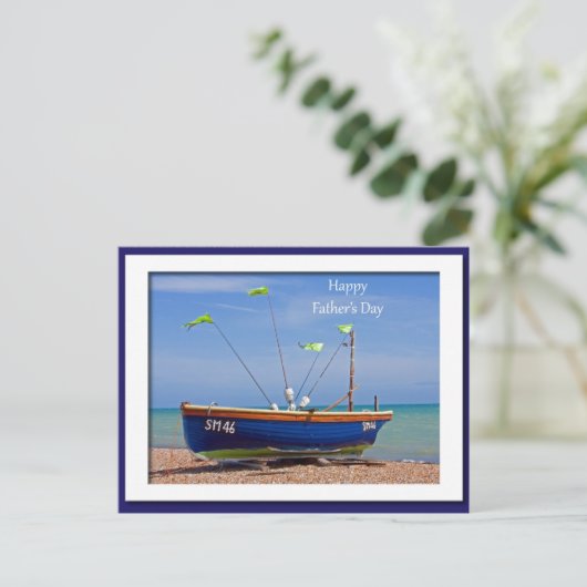 Vaderdag Blue Boat Briefkaart (Staand voorkant)