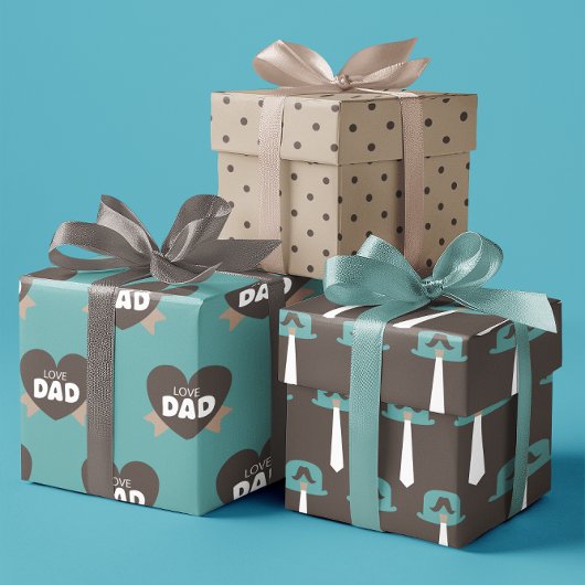 Vaderdag Bruin & Blauwgroen liefde Pap set van 3 Inpakpapier Vel