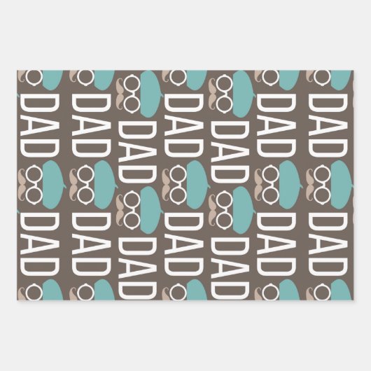 Vaderdag Bruin & Blauwgroen papa gezicht set van 3 Inpakpapier Vel (Voorkant)