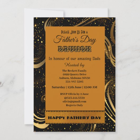 Vaderdag Brunch Gold Curls Leafy Swirls Party Kaart (Voorkant)