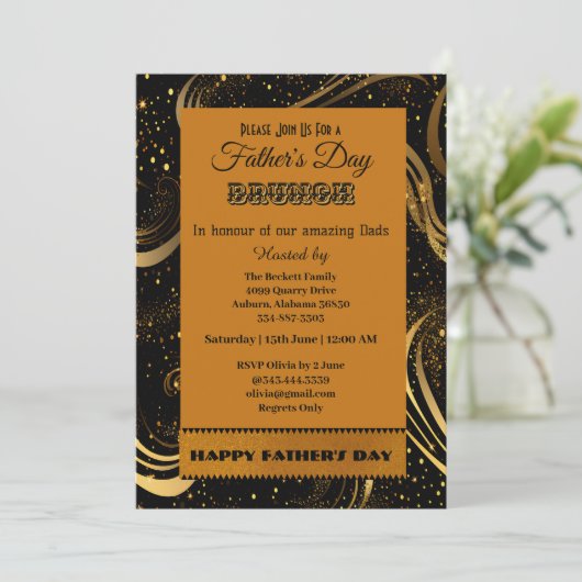 Vaderdag Brunch Gold Curls Leafy Swirls Party Kaart (Staand voorkant)