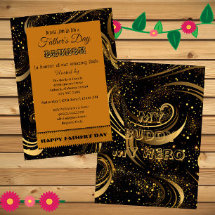 Vaderdag Brunch Gold Curls Leafy Swirls Party Kaart