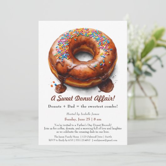 Vaderdag Brunch Uitnodiging – Donut Party (Staand voorkant)