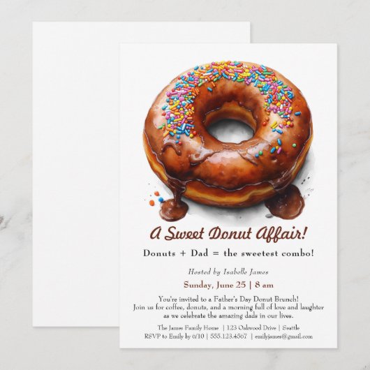 Vaderdag Brunch Uitnodiging – Donut Party (Voorkant / Achterkant)