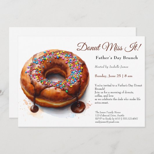 Vaderdag brunch uitnodiging – Donuts & koffie (Voorkant / Achterkant)