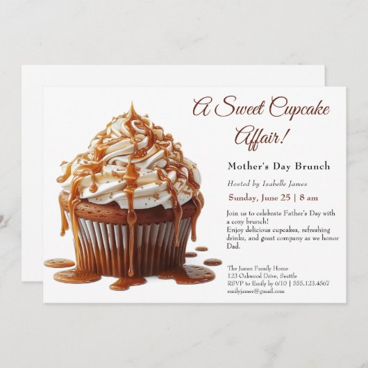 Vaderdag Brunch Uitnodiging – Sweet Cupcake (Voorkant / Achterkant)