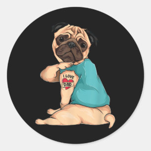 Vaderdag cadeau Funny Dog Pug Ik hou van papa Tatt Ronde Sticker