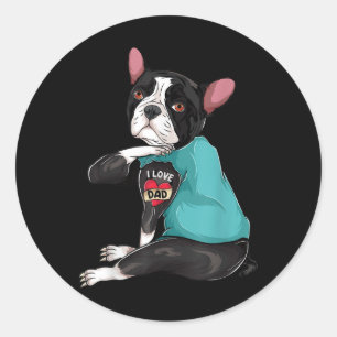 Vaderdag cadeau hond vader boston terriër ik hou v ronde sticker