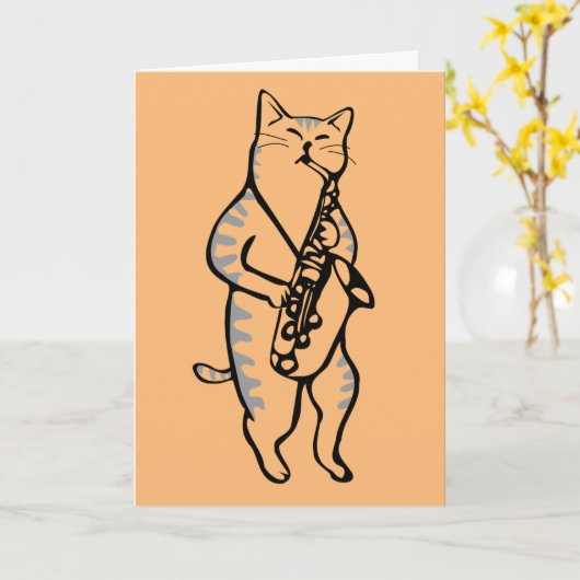 VADERDAG CARD JAZZ CAT SAXOPHONE CARD KAART (Gele Bloem)