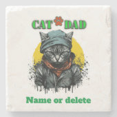 Vaderdag - CAT DAD. Editable name/bericht Stenen Onderzetter (Voorkant)