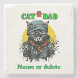 Vaderdag - CAT DAD. Editable name/bericht Stenen Onderzetter