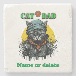 Vaderdag - CAT DAD. Editable name/bericht Stenen Onderzetter