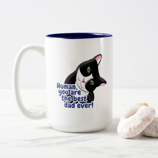 Vaderdag Cat Tweekleurige Koffiemok (Met donut)