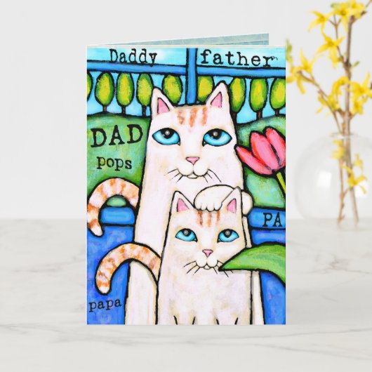 Vaderdag Cat Wenskaart Kaart (Gele Bloem)