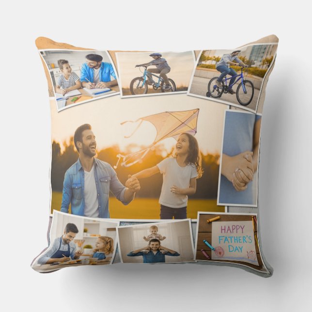 Vaderdag Collage – gepersonaliseerde foto cadeau Kussen (Voorkant)
