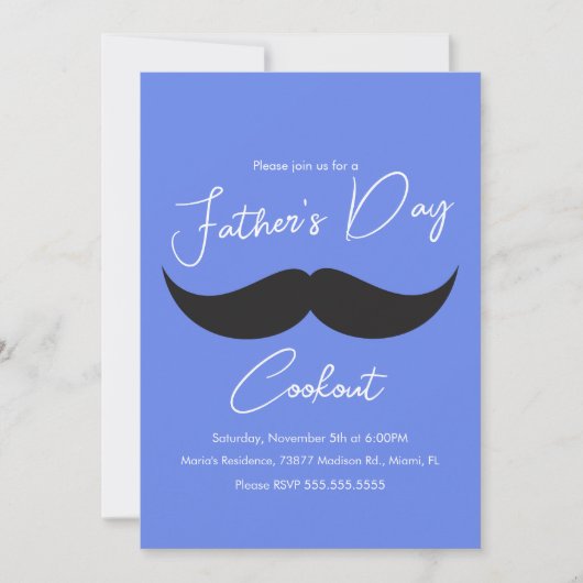 Vaderdag Cookout Mustache Blue Pset Kaart (Voorkant)