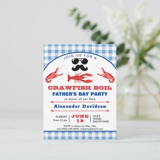 Vaderdag Crawfish Boil Eenvoudige fotouitnodiging Briefkaart (Staand voorkant)