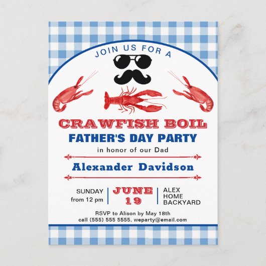 Vaderdag Crawfish Boil Eenvoudige fotouitnodiging Briefkaart (Voorkant)