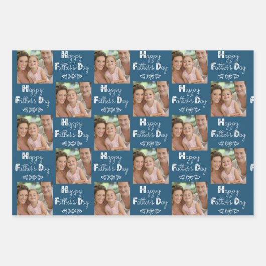 Vaderdag Custom Foto Blauw Grijs Set van 3 Inpakpapier Vel (Voorkant 2)