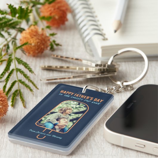 Vaderdag Custom Photo Funny Cool Dad Popsile Sleutelhanger (Voorkant Rechts)