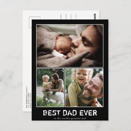 Vaderdag Drie Briefkaart voor fotocollage (Voorkant / Achterkant)