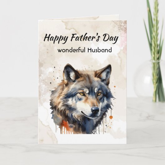 Vaderdag Echtegenoot Waterverf Wolf Feestdagen Kaart (Voorkant)