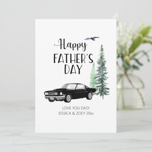 Vaderdag Eenvoudige Dennenbomen Zwarte Auto Kaart (Staand voorkant)