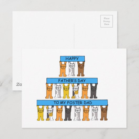 Vaderdag Foster Dad Cartoon Cats Briefkaart (Voorkant / Achterkant)