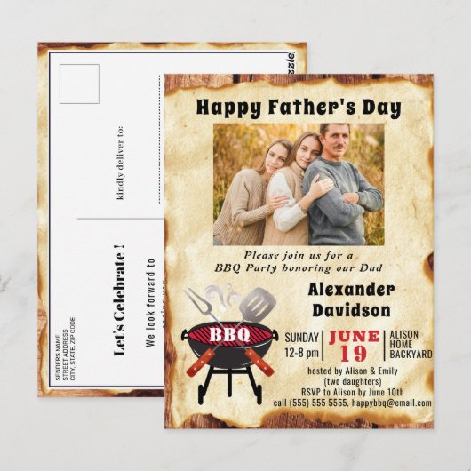 Vaderdag Foto  BBQ Party Briefkaart (Voorkant / Achterkant)