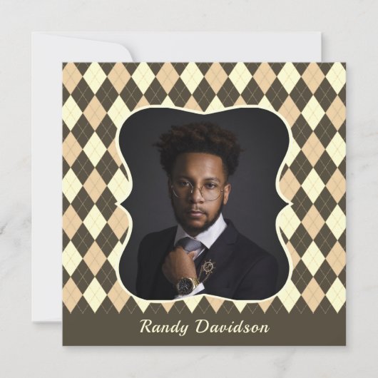 Vaderdag Foto Bruin Tan Argyle Dinnerfeest Kaart (Voorkant)