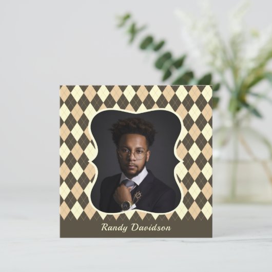 Vaderdag Foto Bruin Tannet Argyle Eetfeestje Kaart (Staand voorkant)