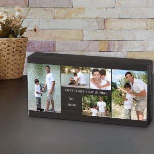 Vaderdag Foto collage met 5 foto's en naam Houten Kist Print