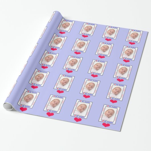 Vaderdag Foto Gift Wrap Wrapping Paper Cadeaupapier (Uitgerold)