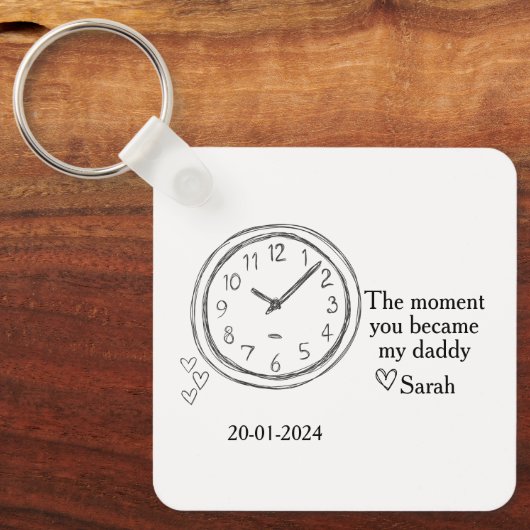 Vaderdag Foto met speciale datum en bericht Sleutelhanger (Voorkant)