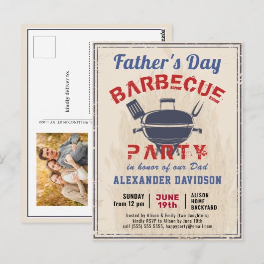 Vaderdag Foto Uitnodiging BBQ Party (Voorkant / Achterkant)