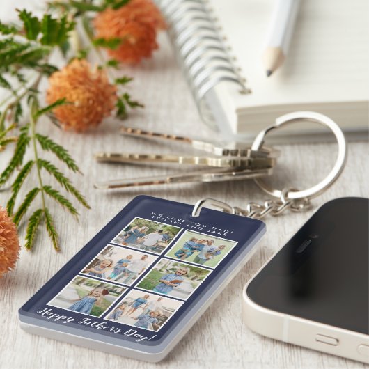 Vaderdag Fotocollage marineblauw Sleutelhanger (Voorkant Rechts)